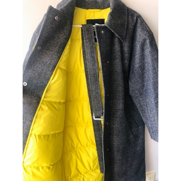 Ienki Ienki Grey Check Down Woolmark Mac Coat - Picture 6 of 12